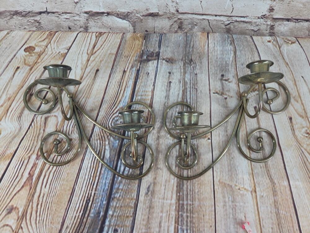 Vintage Brass Scroll Wall Candle Sconces Pair Home Interiors